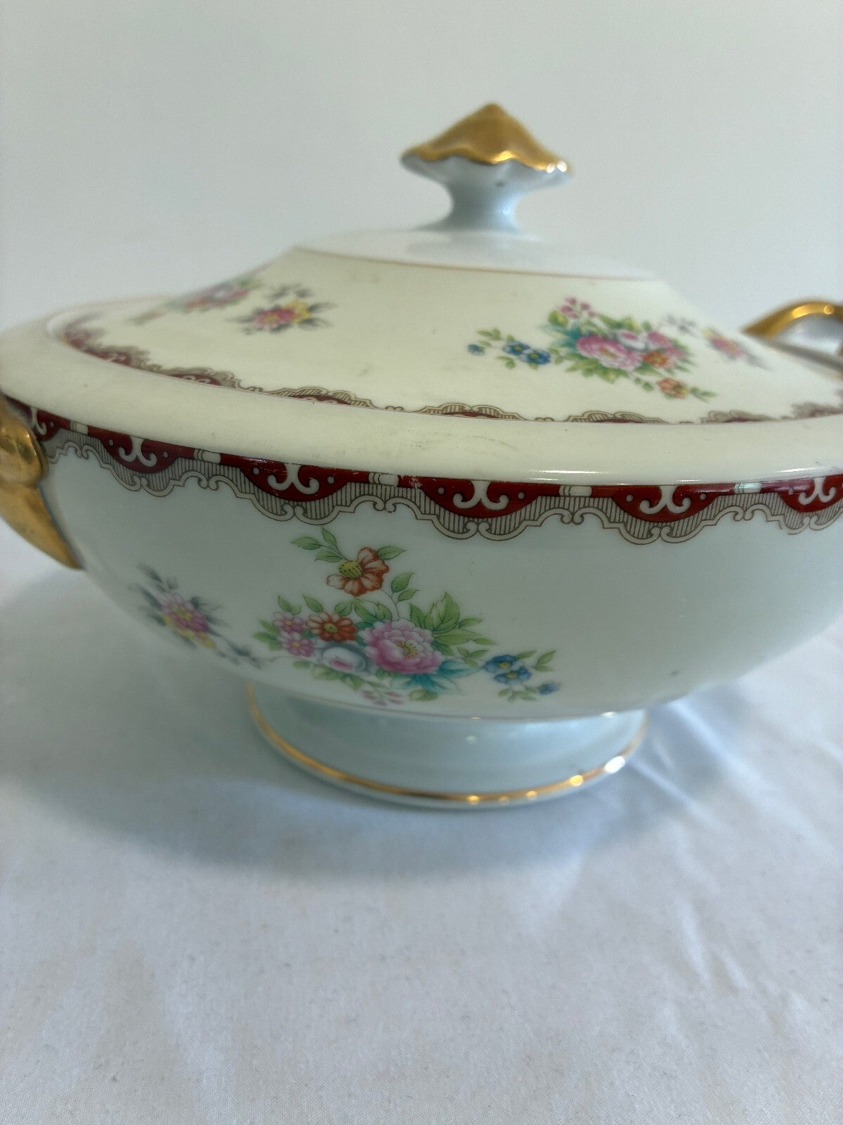 Vintage Meito China Celestine Covered Dish, Serving Tureen with Gold Handles