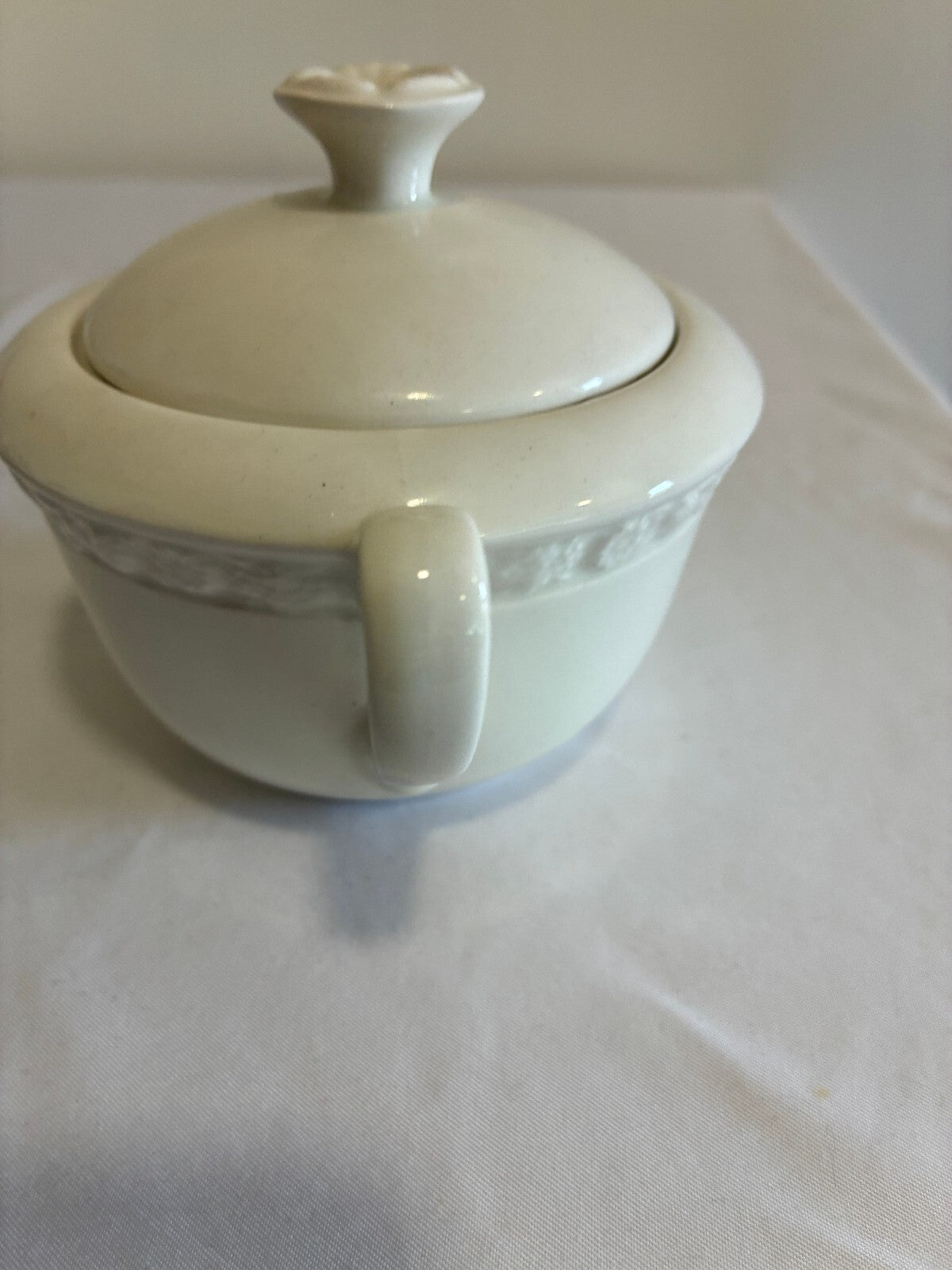 Vintage Wedgwood Embossed Floral Covered Sugar Bowl, English Ironstone