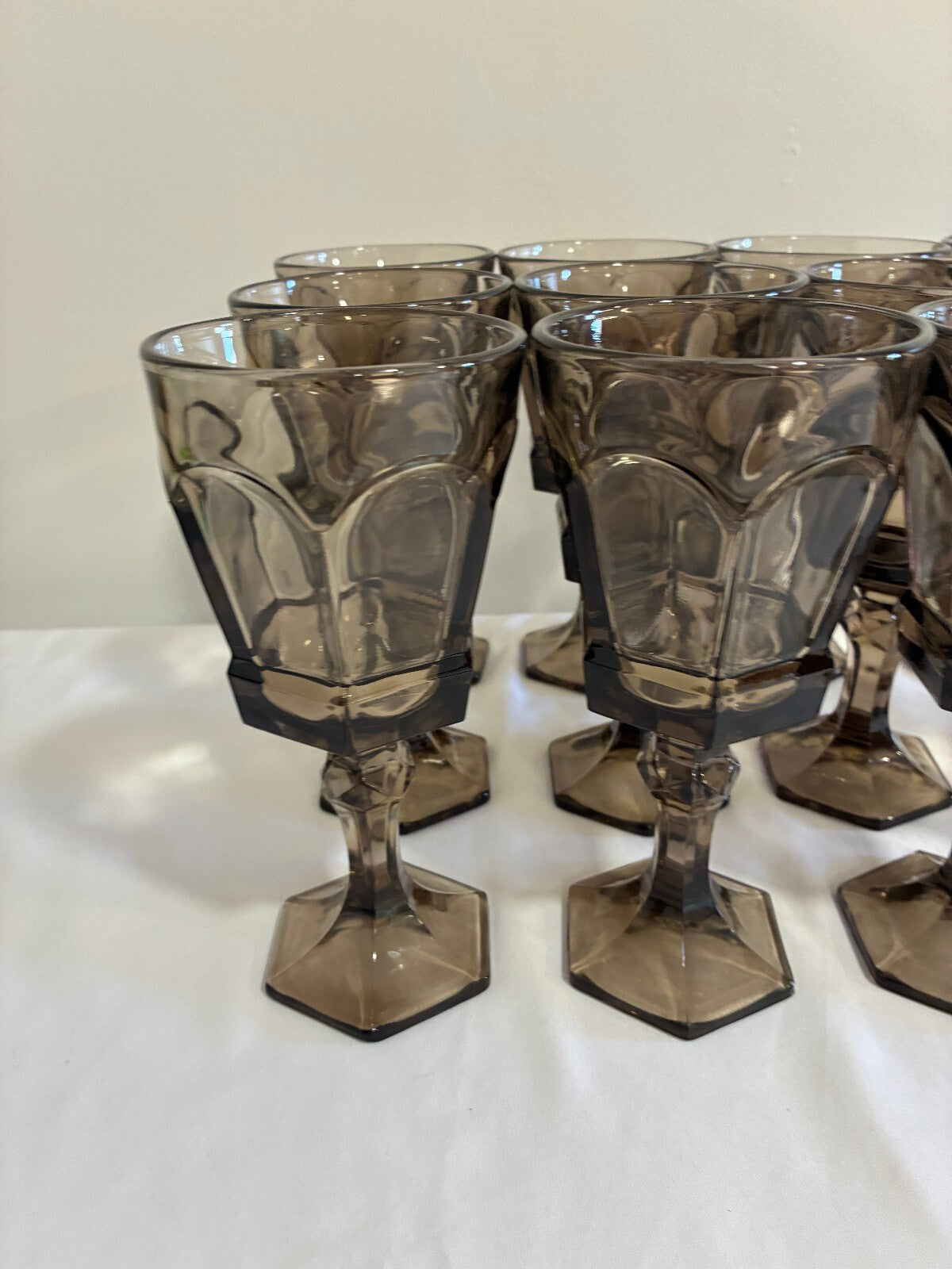 Vintage Fostoria Smoke Glass Goblets Set of 12, Midcentury Barware