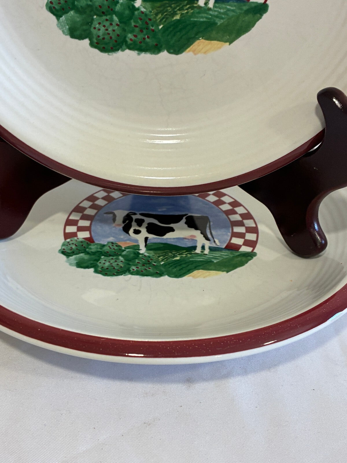 Vintage Fannie's Farm Cow Salad Plates, Set of 2, Century Stoneware