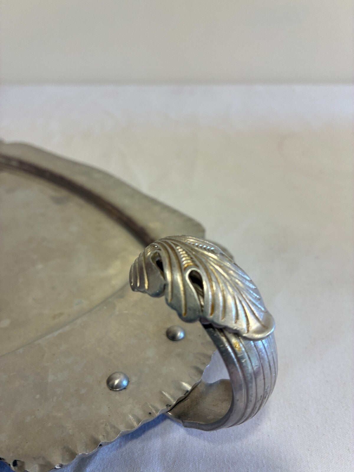 Vintage Hand Wrought Aluminum Tray with Leaf Handle by Continental Silverlook