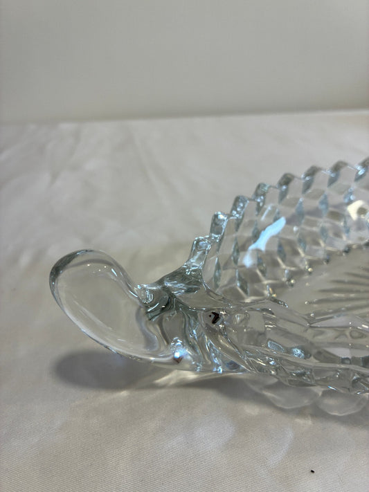 Vintage Fostoria American Crystal Boat Dish | Oval Diamond Cut Glass Relish Tray | Scroll Handle Bowl | Vintage Finds