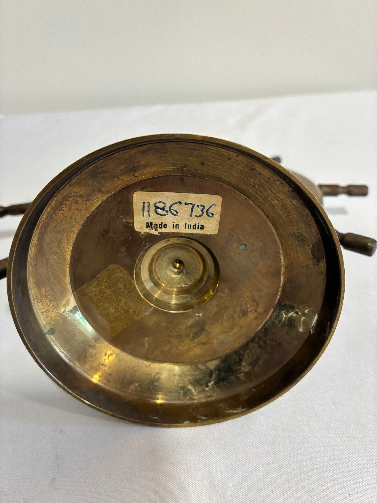 Vintage Brass Ship Wheel Bell on Stand, Nautical Desk or Counter Bell, India