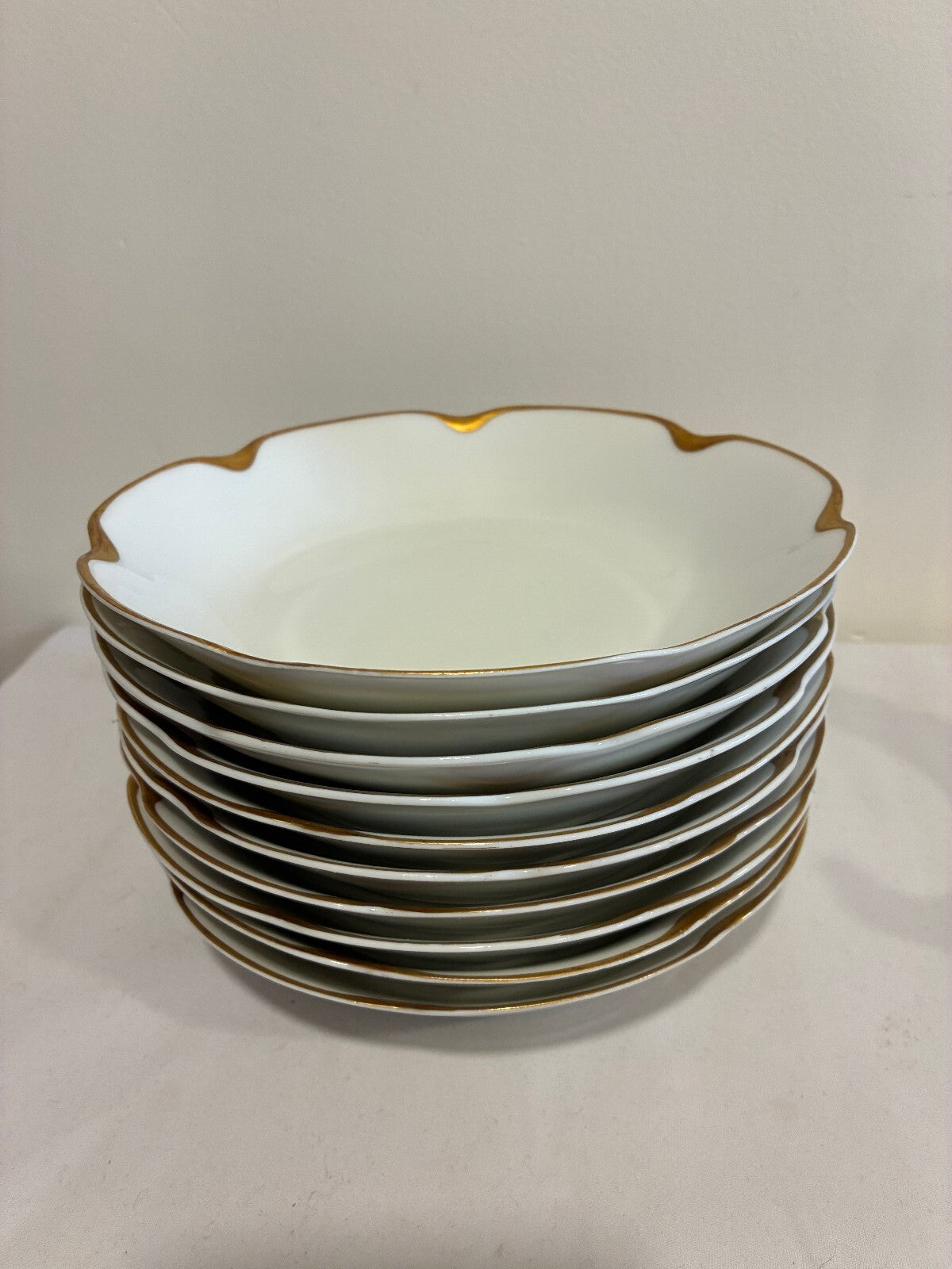 Antique Haviland& Co Limoges 7.5" Gold Rim Bowls Set of 7, French Porcelain