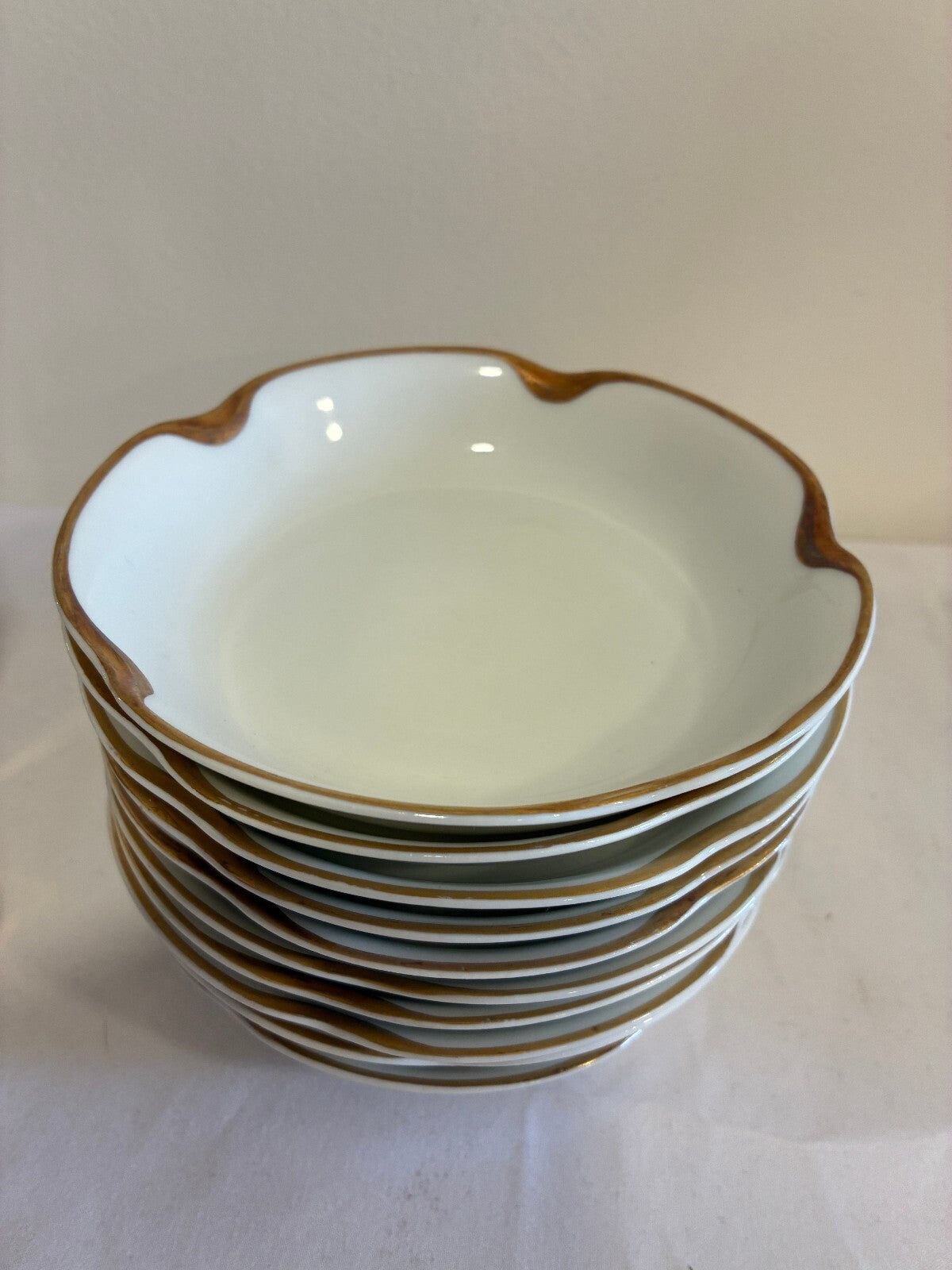Antique Haviland Limoges Gold Rim Bowls Set of 10 | Scalloped French Porcelain