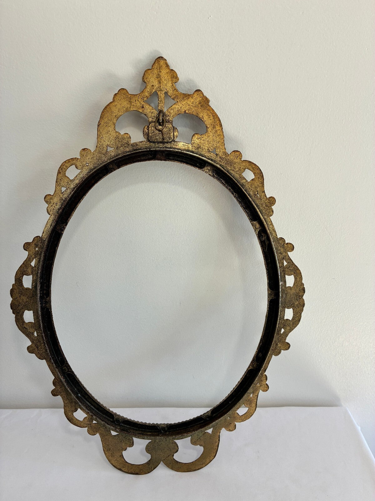 Vintage Ornate Solid Brass Oval Frame, Baroque Rococo Style, Hollywood Regency