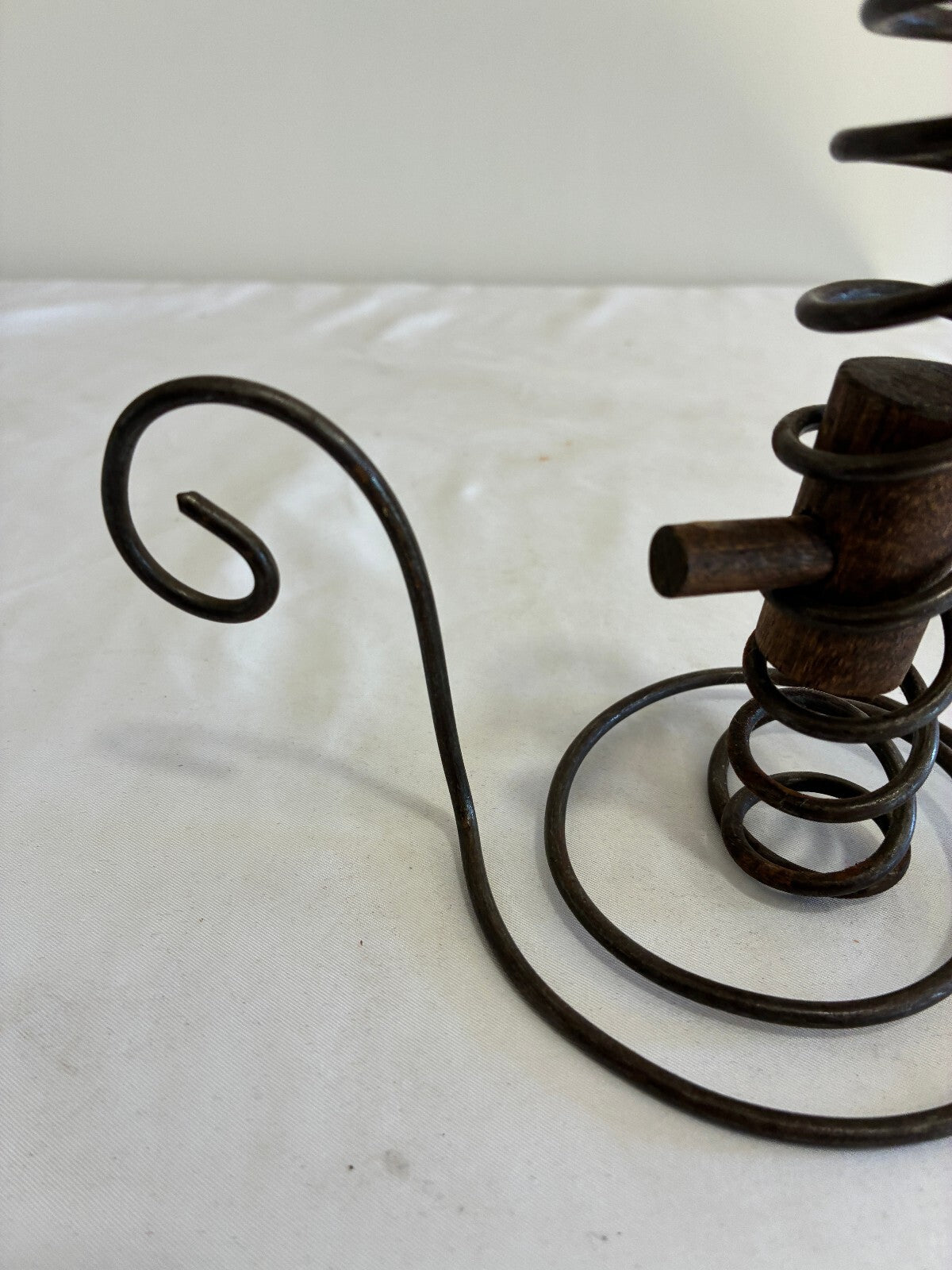 Vintage Spiral Courting Candle Holder, Iron and Wood Adjustable Candlestick