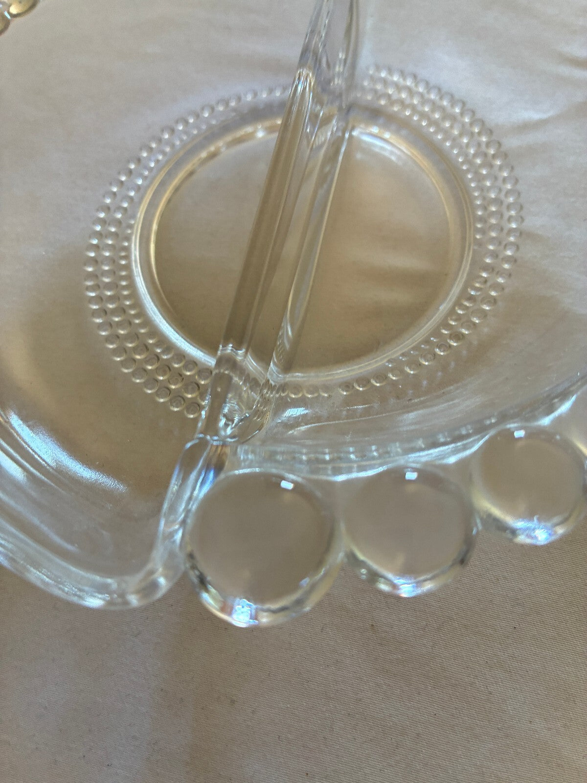 Vintage Duncan Miller Candlewick Divided Relish Dish | Clear Glass Beaded Edge |