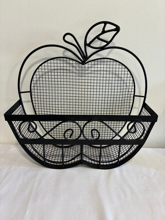 Vintage Black Metal Apple Wall Basket Fruit Basket Country Kitchen Wall Organizer Farmhouse Decor