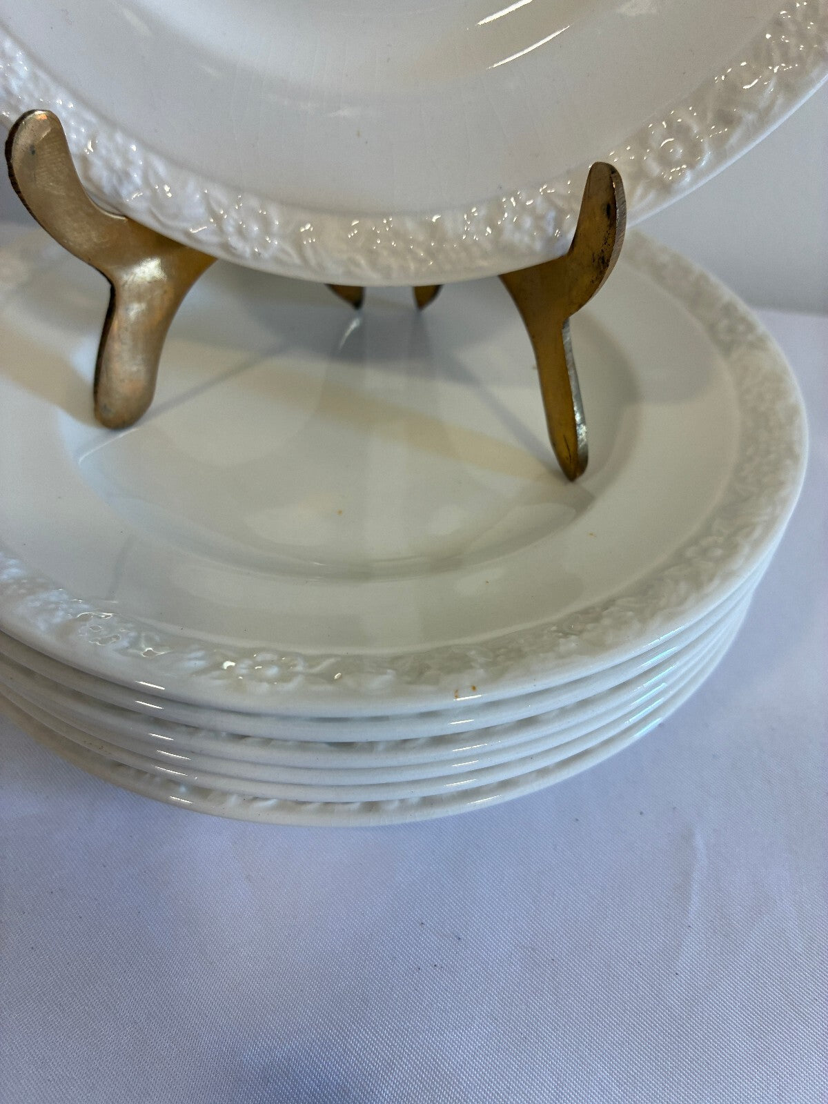 Vintage Wedgwood Hedge Rose Bread Plates Set of 7 White Embossed English China