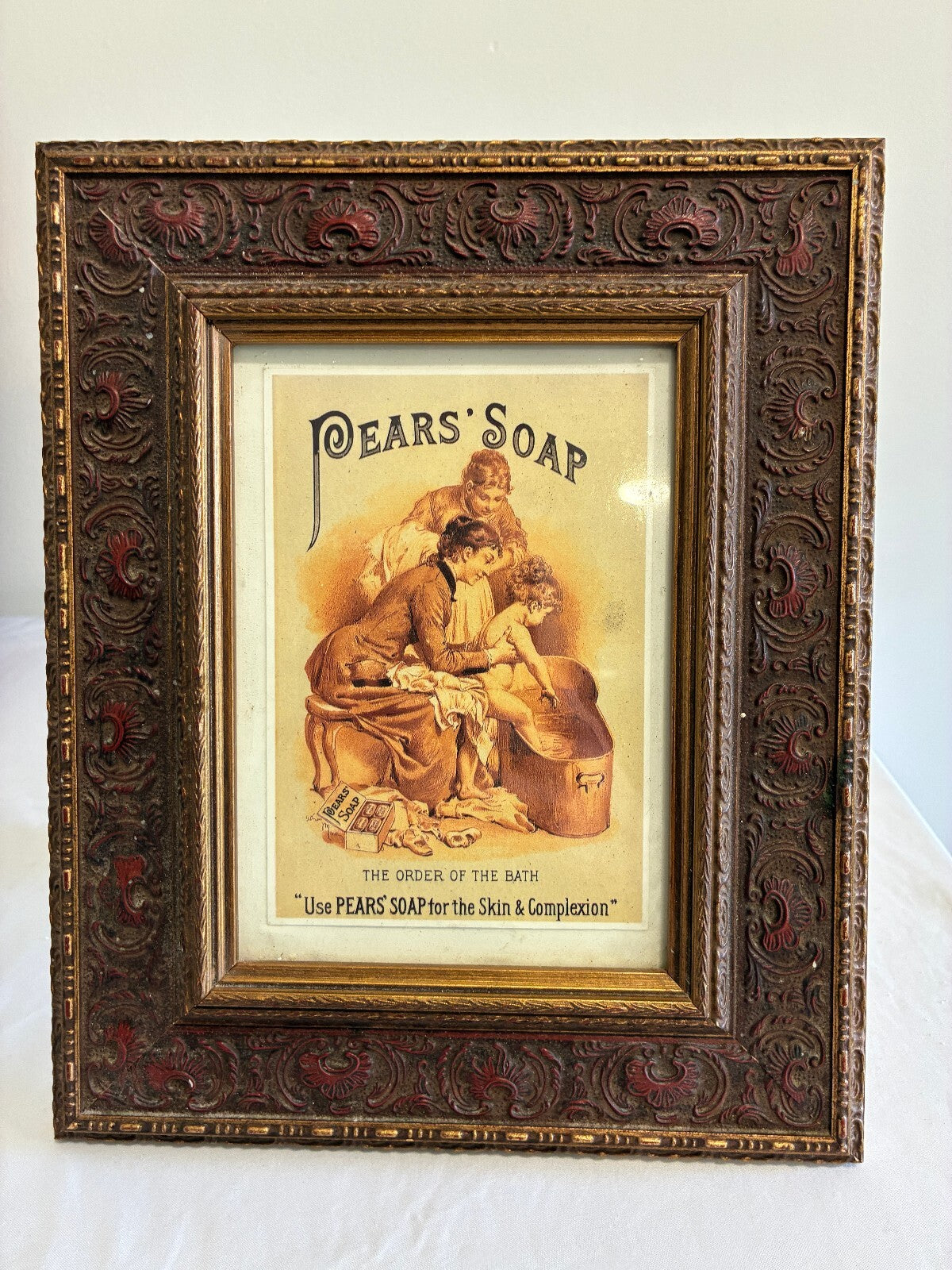 Vintage Framed Pears Soap Advertising Print, Victorian Bathroom Wall Art