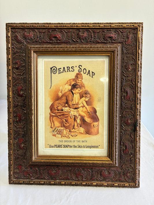 Vintage Framed Pears Soap Advertising Print, Victorian Bathroom Wall Art