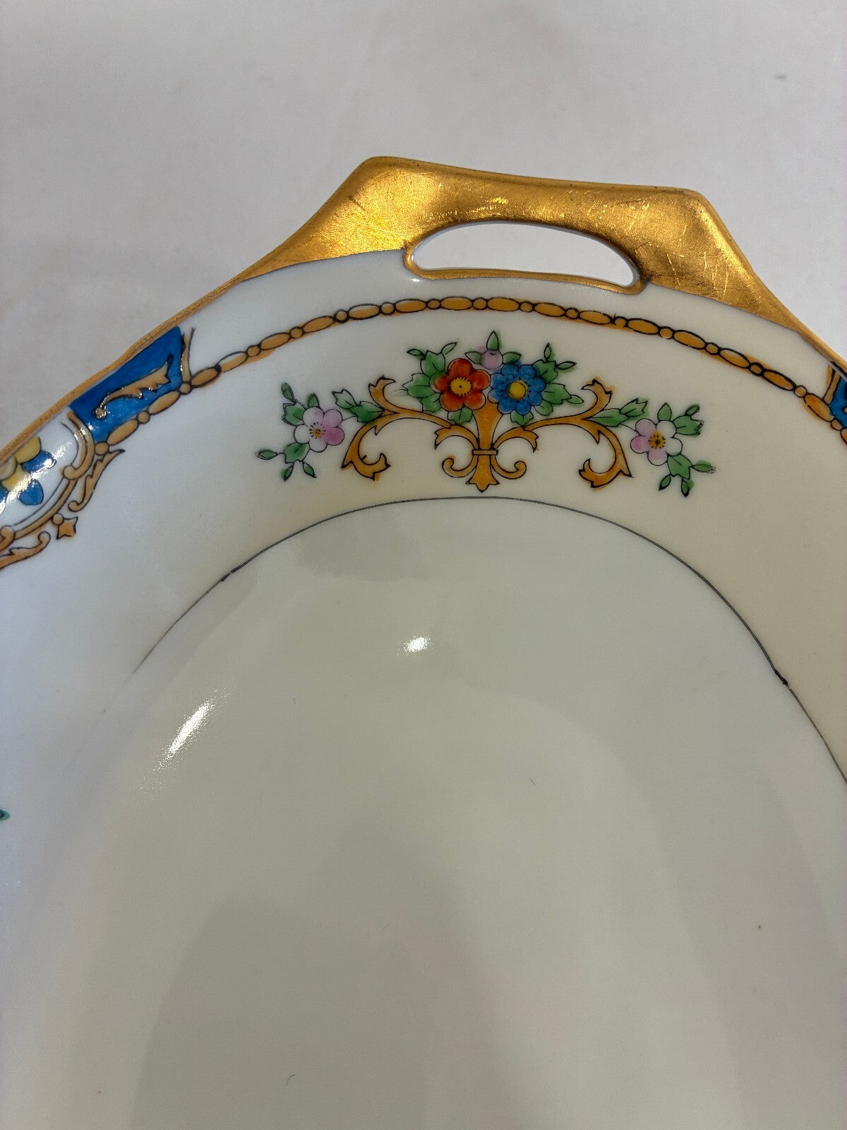Vintage Meito China Warren Oval Vegetable Bowl, Hand Painted with Gold Handles