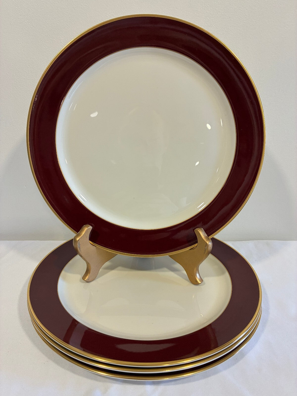 Vintage Pickard Fine China Dinner Plates, Set of 4, Burgundy & Gold, USA