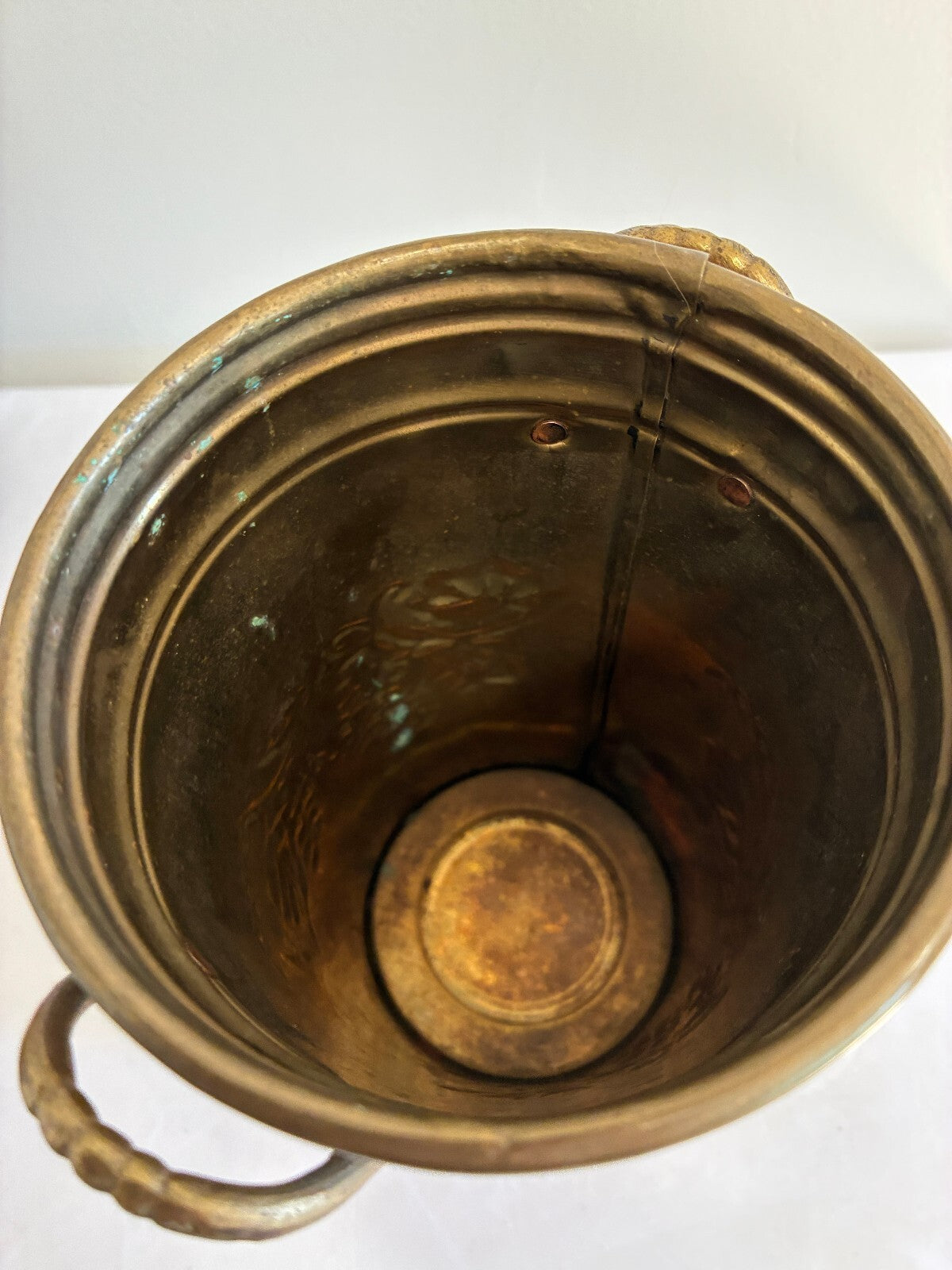 Vintage Hosley Solid Brass Grapevine Vase with Handles | Embossed Flower Bucket
