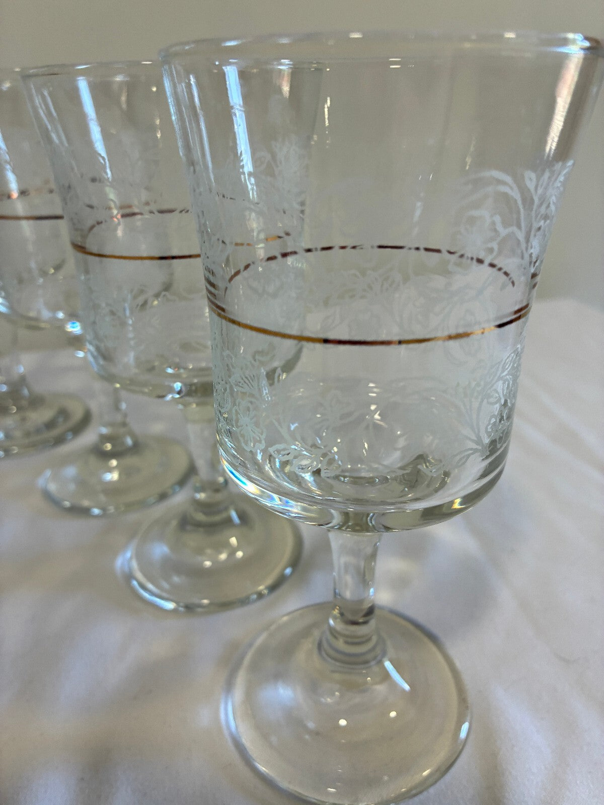 Vintage Bartlett Collins Etched Grape Glass Set 8 Goblets and Ice Bucket