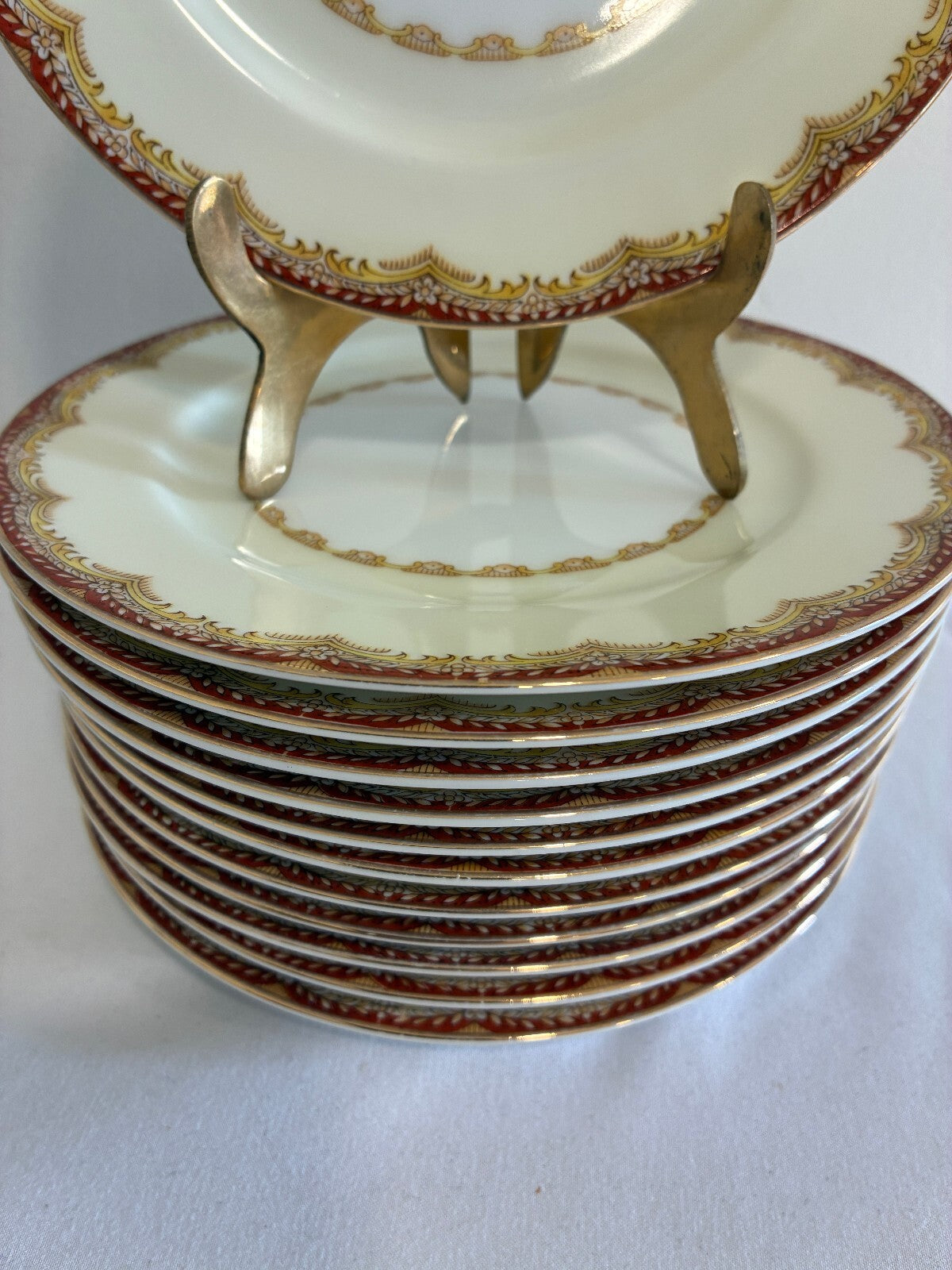Vintage Meito China Celestine Bread Plates, Set of 12, Rust Red and Gold