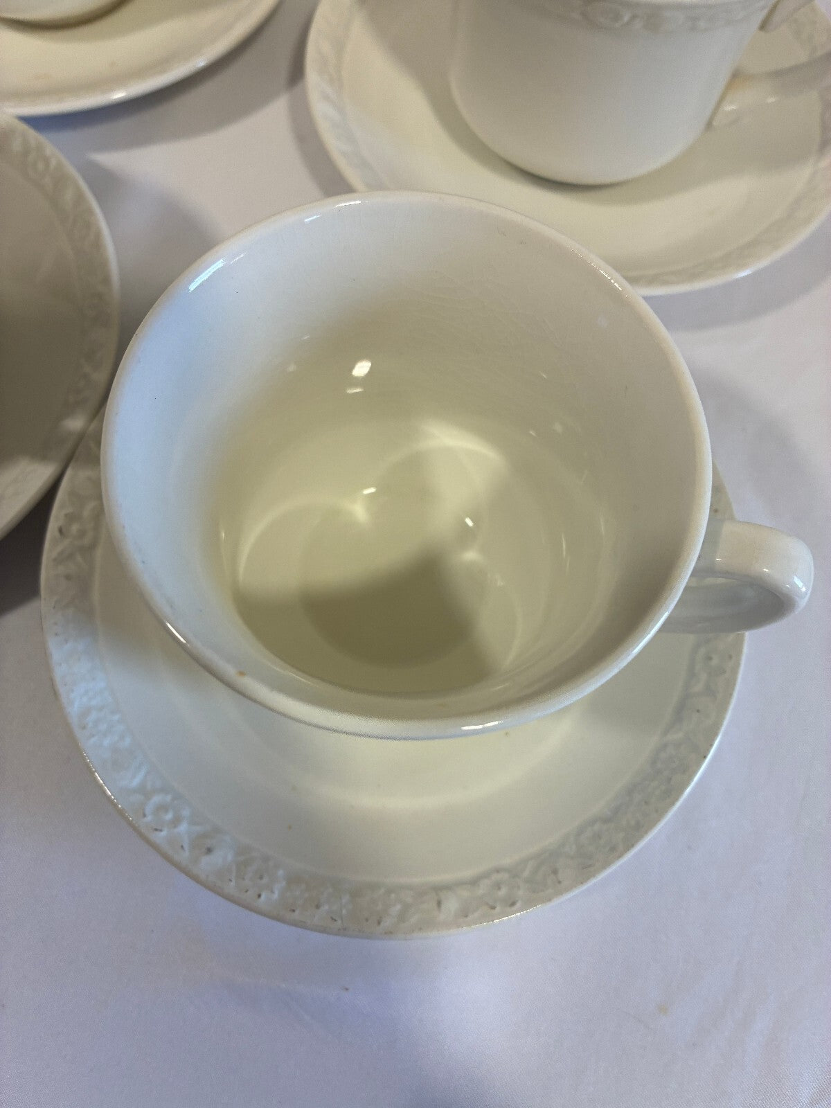 Vintage Wedgwood & Co Teacups and Saucers Set of 6, Embossed Floral Rim, England
