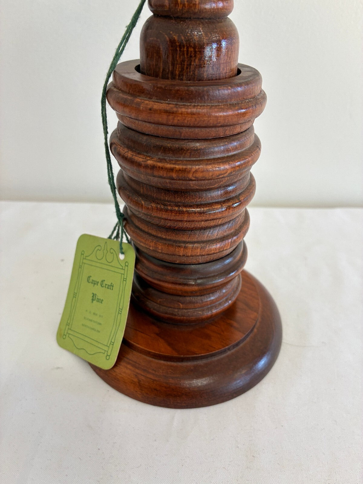 Vintage Wood Napkin Ring Holder Stand with Turned Rings, Cape Craft Pine, USA