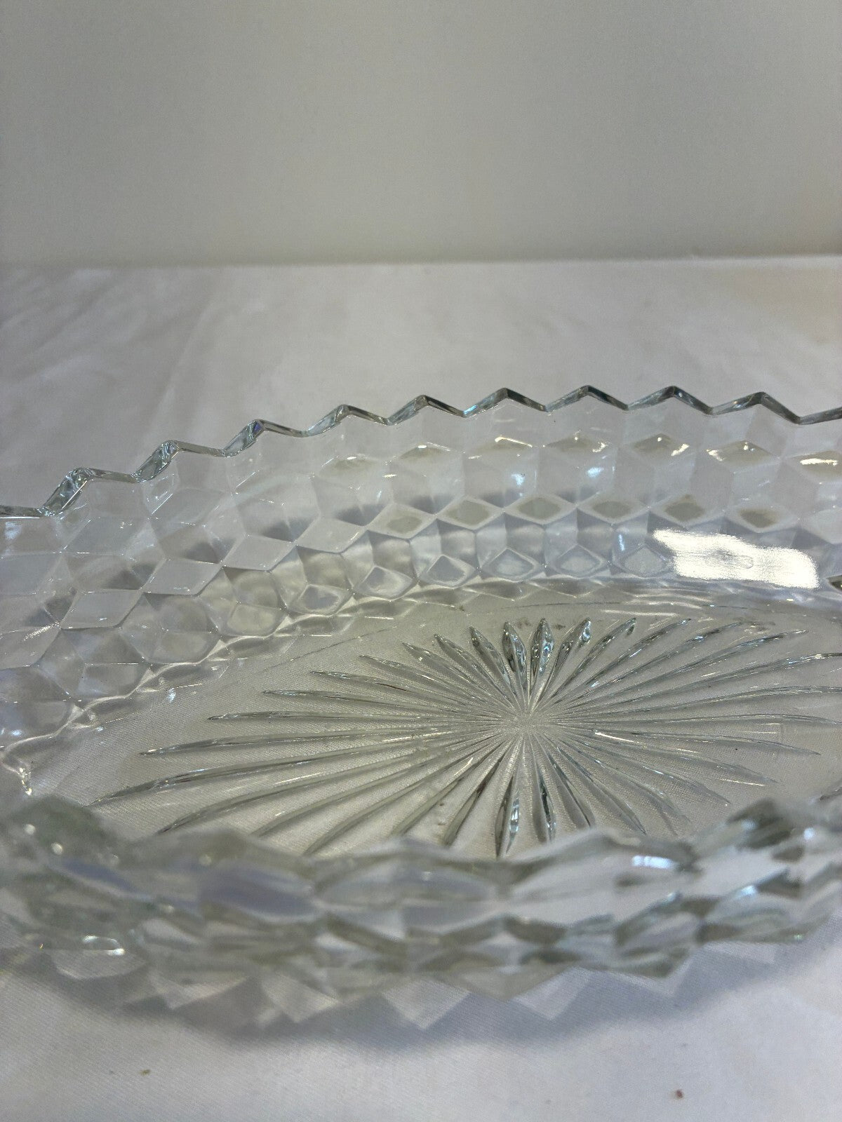 Vintage Fostoria American Crystal Boat Dish | Oval Diamond Cut Glass Relish Tray | Scroll Handle Bowl | Vintage Finds