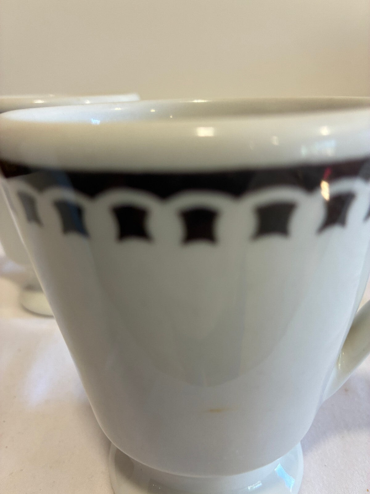 Vintage Sterling China Black Rimmed Pedestal Mugs, Set of 2, Restaurant Ware
