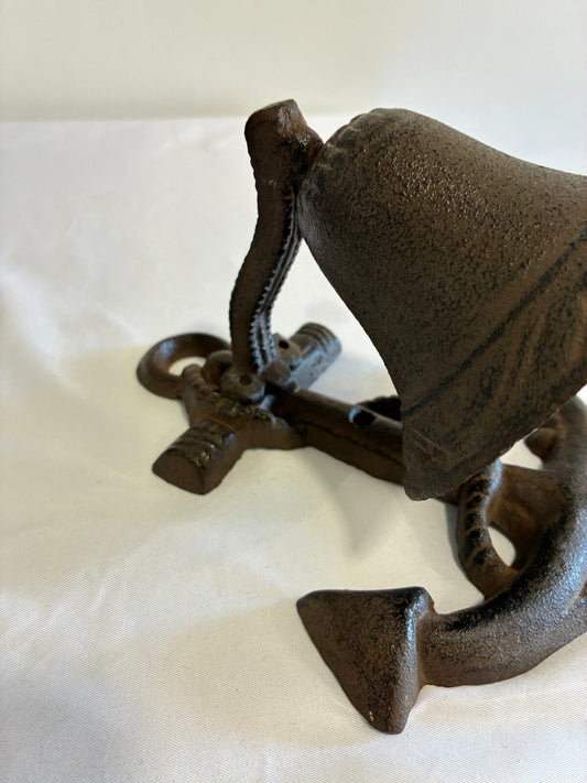Vintage Cast Iron Ship's Bell on Anchor Base | Nautical Bell Decor