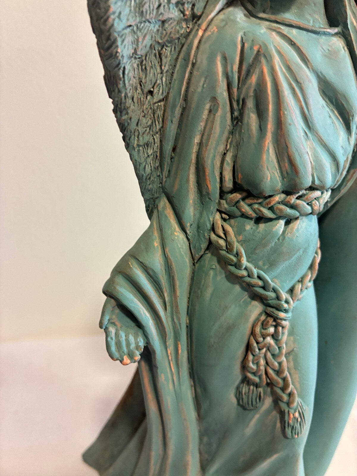 Vintage Terracotta Angel Candle Holder, Verdigris Patina Winged Figure Sculpture