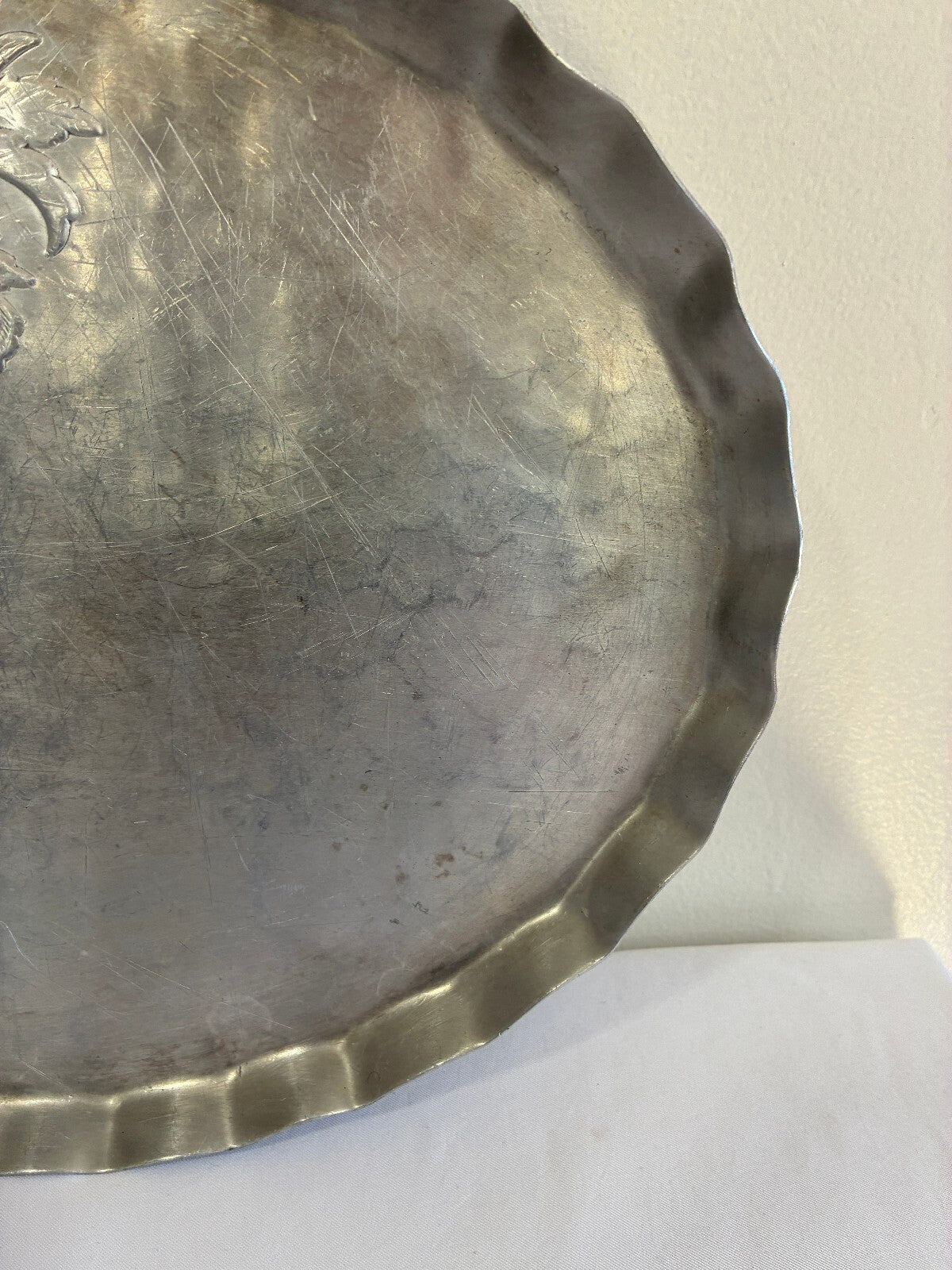 Vintage Hammered Aluminum Oval Tray | Hand Chased Peony Flower Design