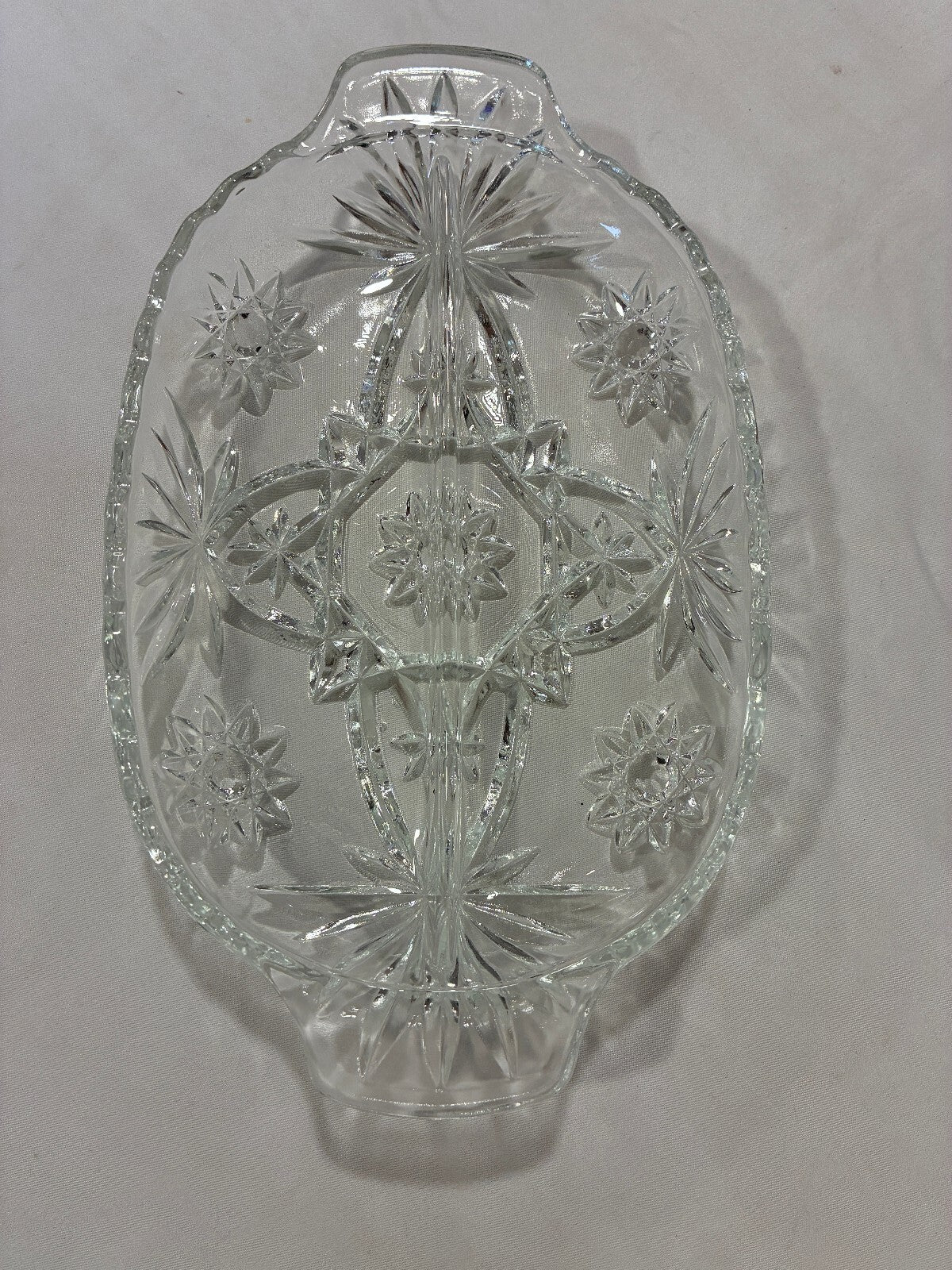 Vintage Anchor Hocking Star of David Oval Relish Dish,Pressed Glass Prescut Tray