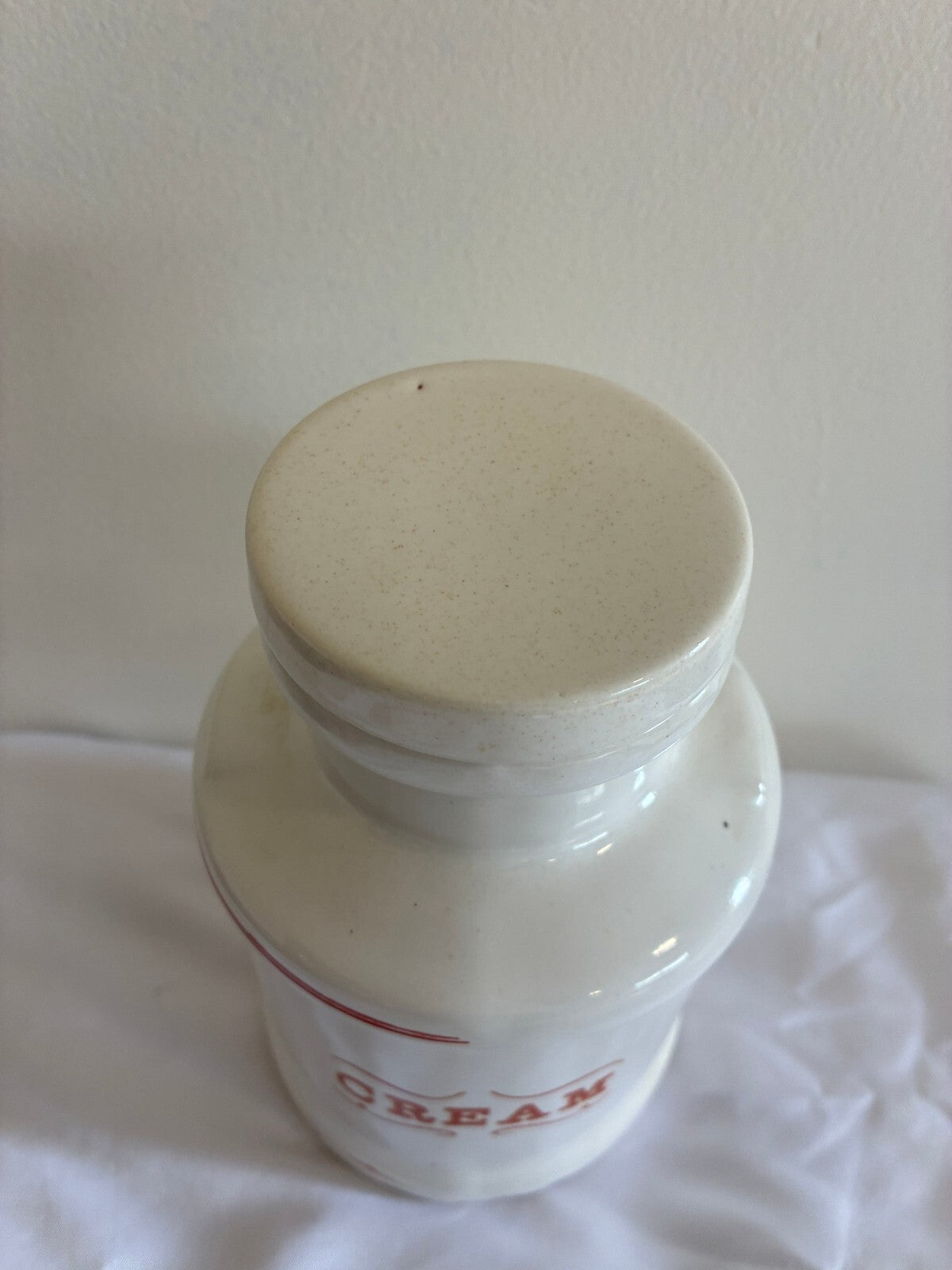 Vintage Ceramic Cream Canister with Lid, White Kitchen Storage Jar, Farmhouse Pantry Container