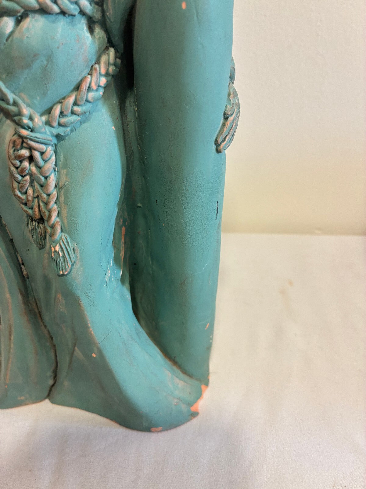 Vintage Terracotta Angel Candle Holder, Verdigris Patina Winged Figure Sculpture