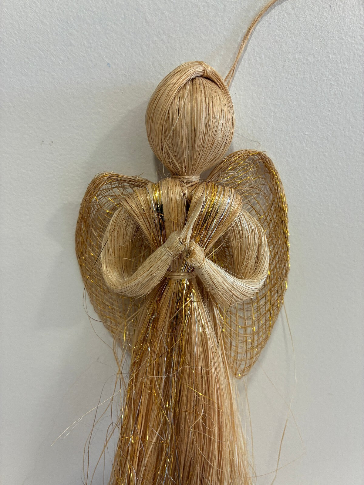 Vintage Woven Straw Angel | Handmade Natural Fiber Hanging Angel