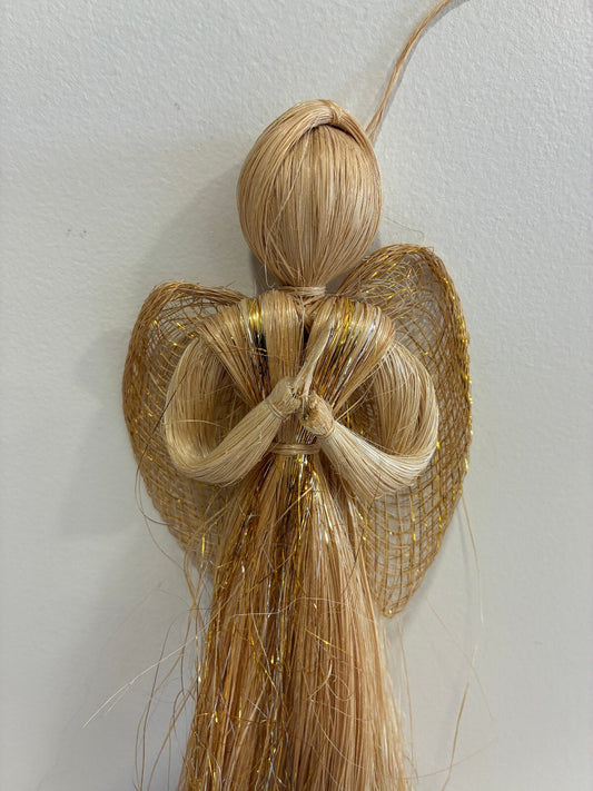 Vintage Woven Straw Angel | Handmade Natural Fiber Hanging Angel