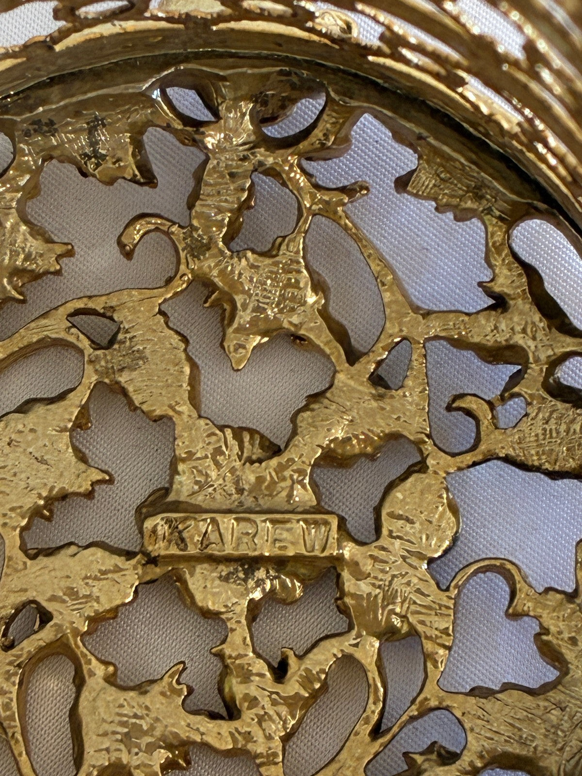 Vintage Gold Filigree Bottle Cover by Karew, Hollywood Regency Rose Filigree