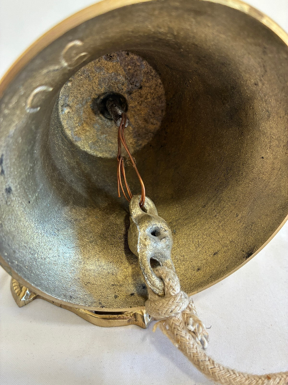 Vintage Solid Brass Anchor Bell with Rope Pull, Nautical Wall Mount Ship Bell