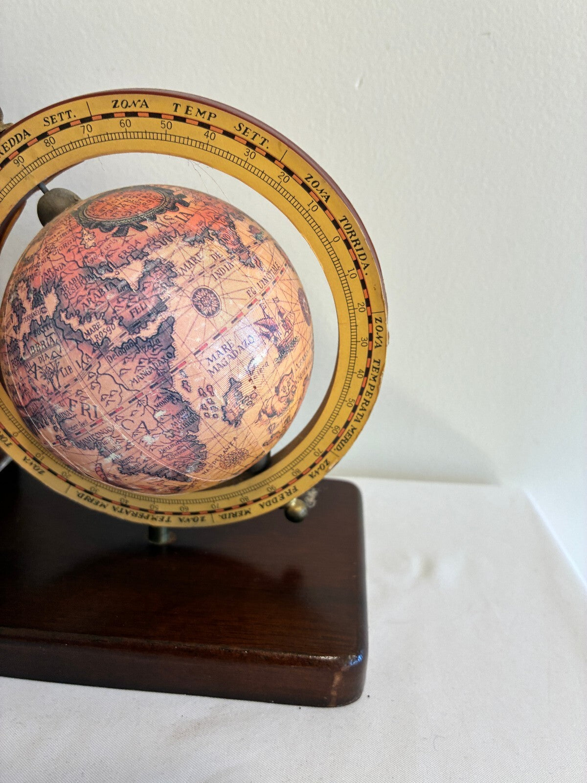 Vintage Pair of Old World Globe Bookends, Wood Bookends with Map Globes