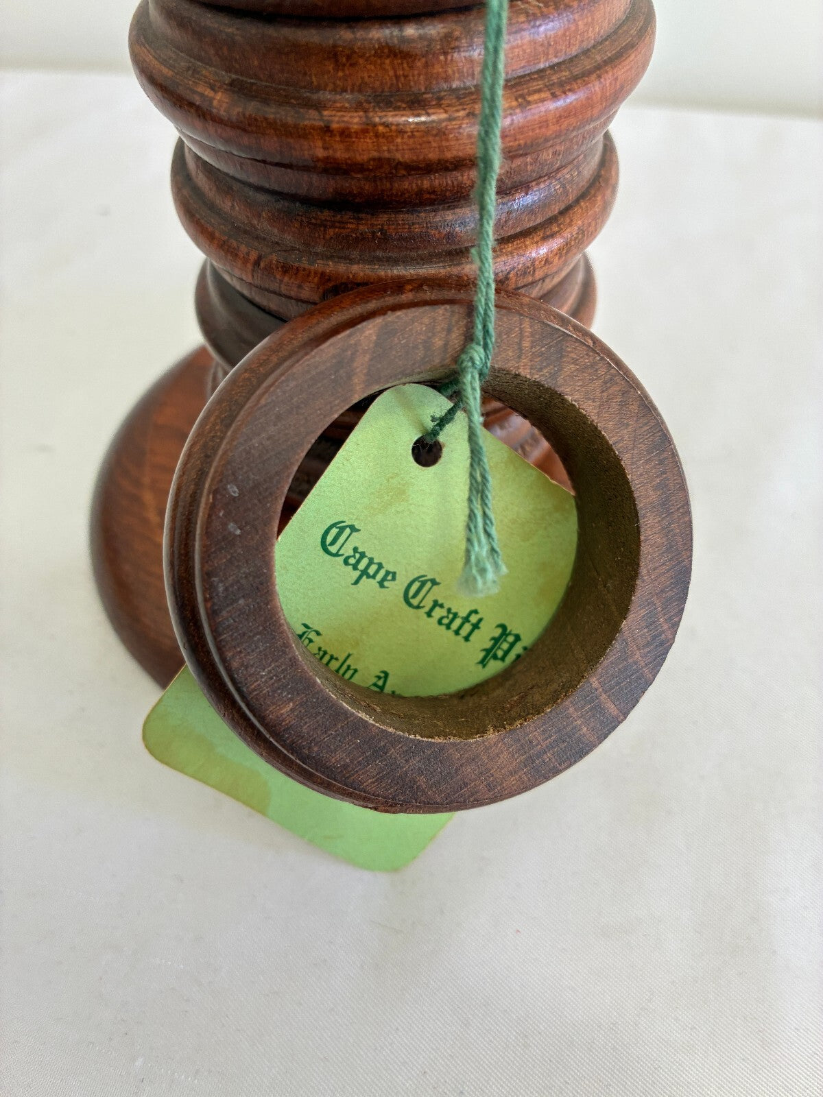 Vintage Wood Napkin Ring Holder Stand with Turned Rings, Cape Craft Pine, USA