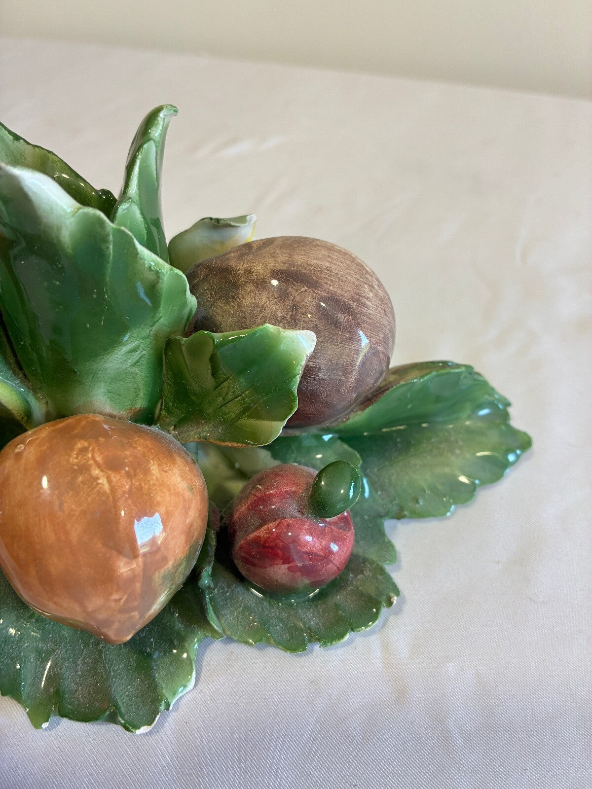 Vintage Capodimonte Italian Porcelain Fruit Taper Candle Holder | Hand Painted Fruit & Leaves | Made in Italy Centerpiece