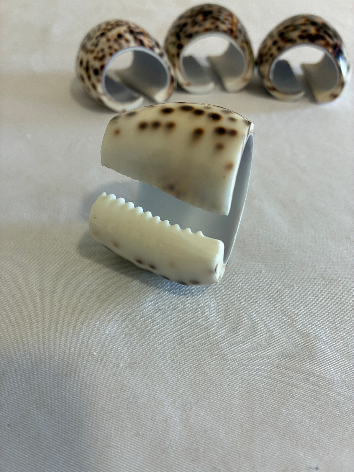 Set of 4 Cowrie Shell Tiger Napkin Rings, Spotted Seashell Table Decor, Coastal