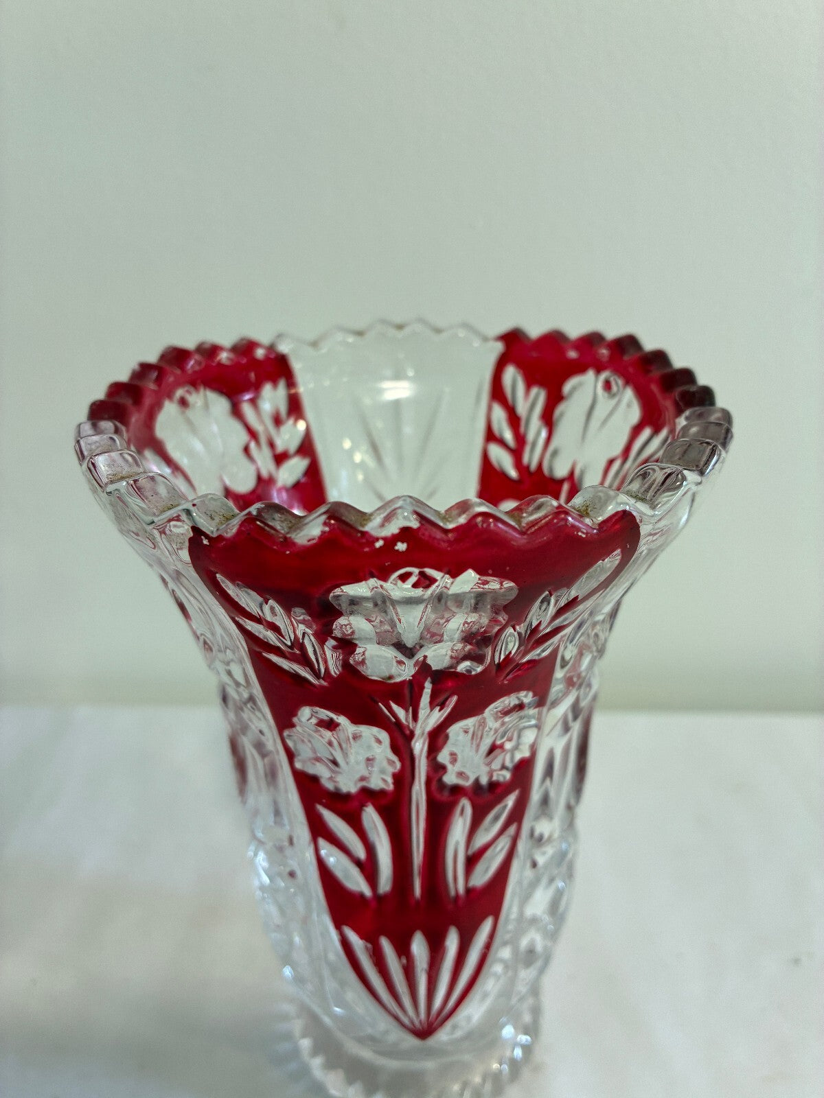 Vintage 5th Avenue Crystal Rosalina Ruby Red Cut Vase | Bohemian Cranberry Flashed Crystal Flower Vase | Vintage Finds