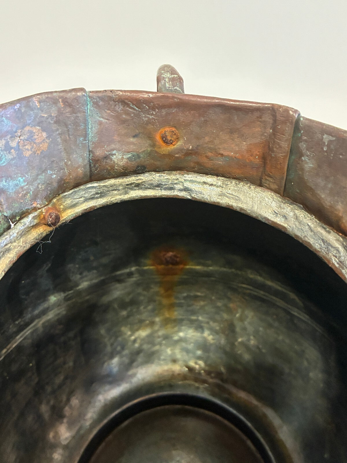 Antique Hand Hammered Copper and Tin Pitcher | Rustic Primitive Water Jug
