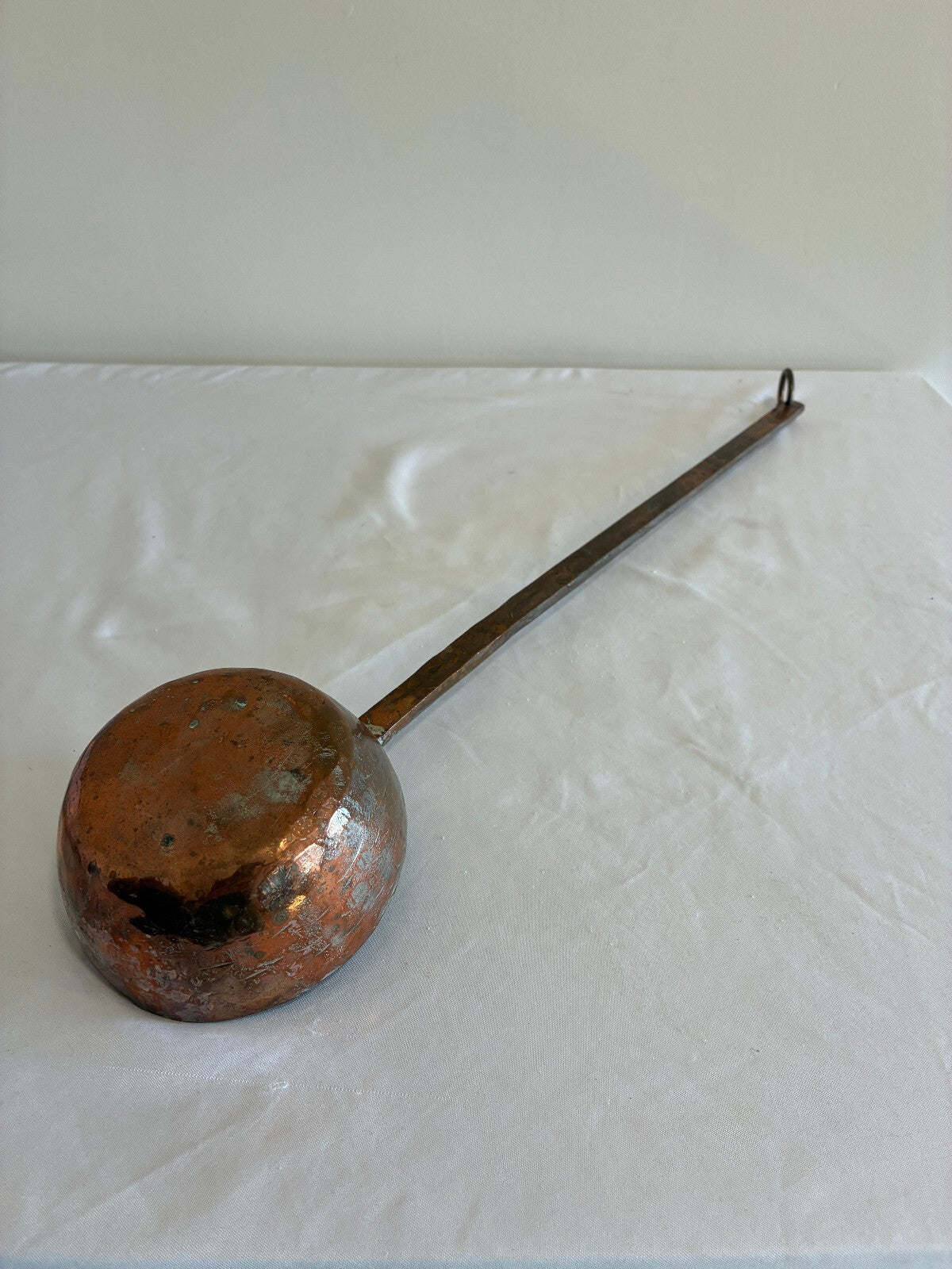 Antique Hand Hammered Copper Ladle | Primitive Long Ladle with Hanging Loop