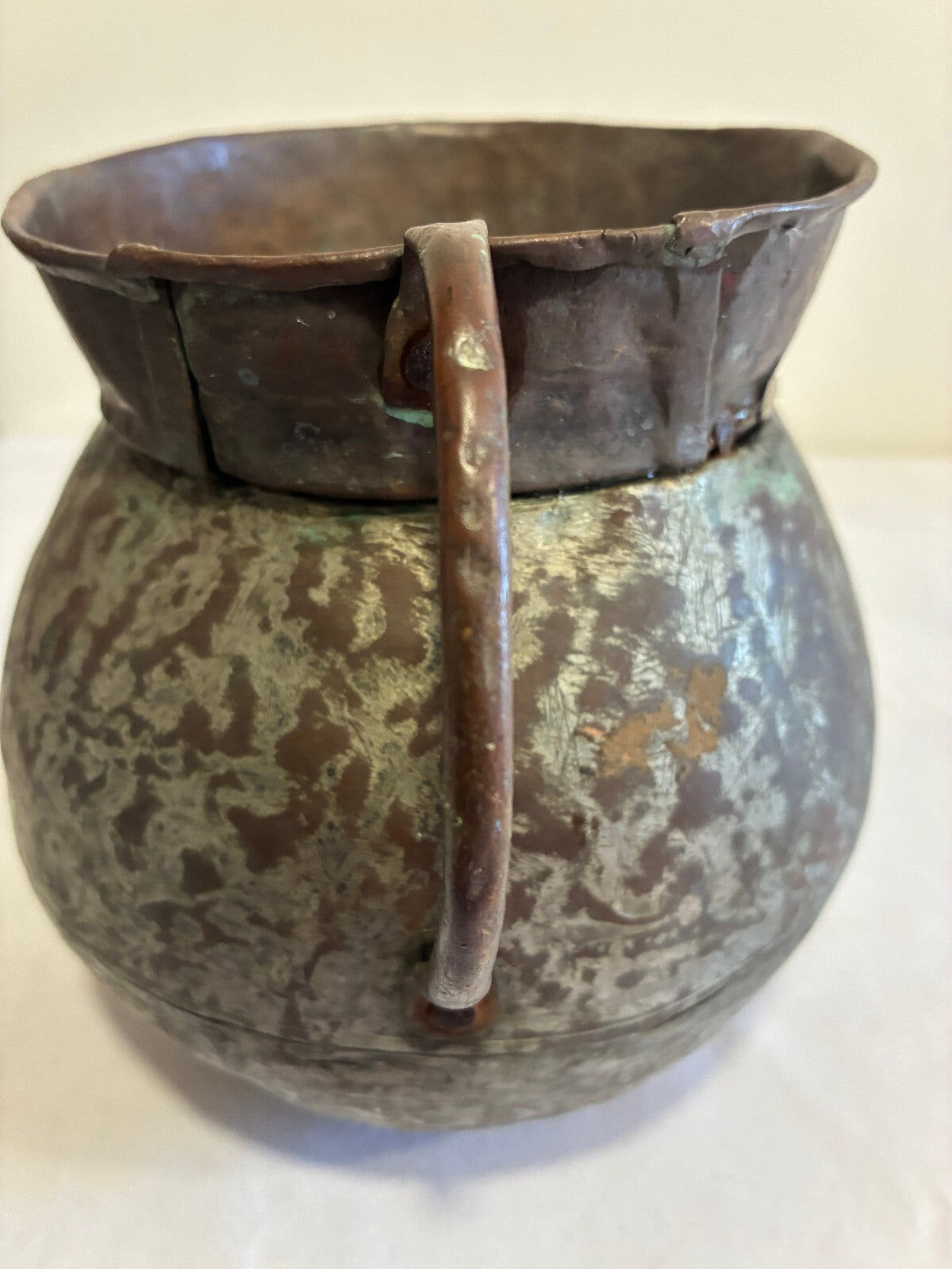 Antique Hand Hammered Copper and Tin Pitcher | Rustic Primitive Water Jug