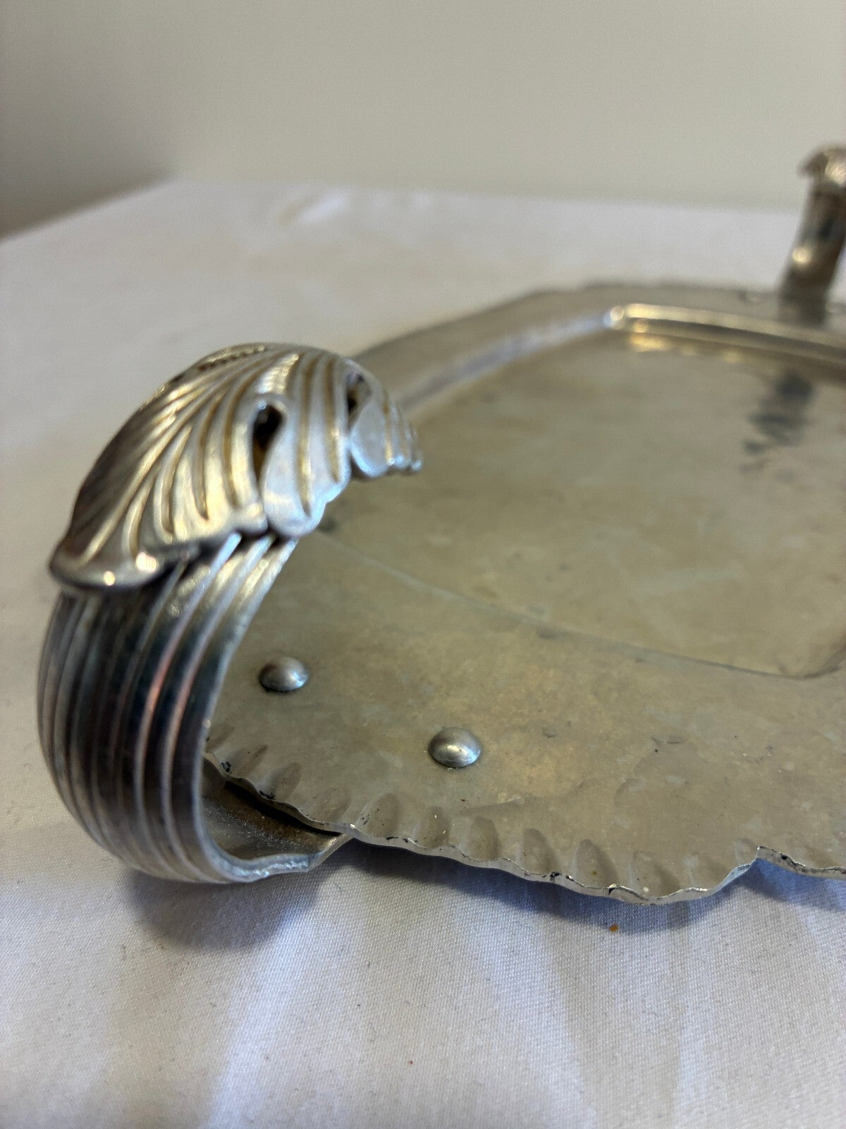 Vintage Hand Wrought Aluminum Tray with Leaf Handle by Continental Silverlook