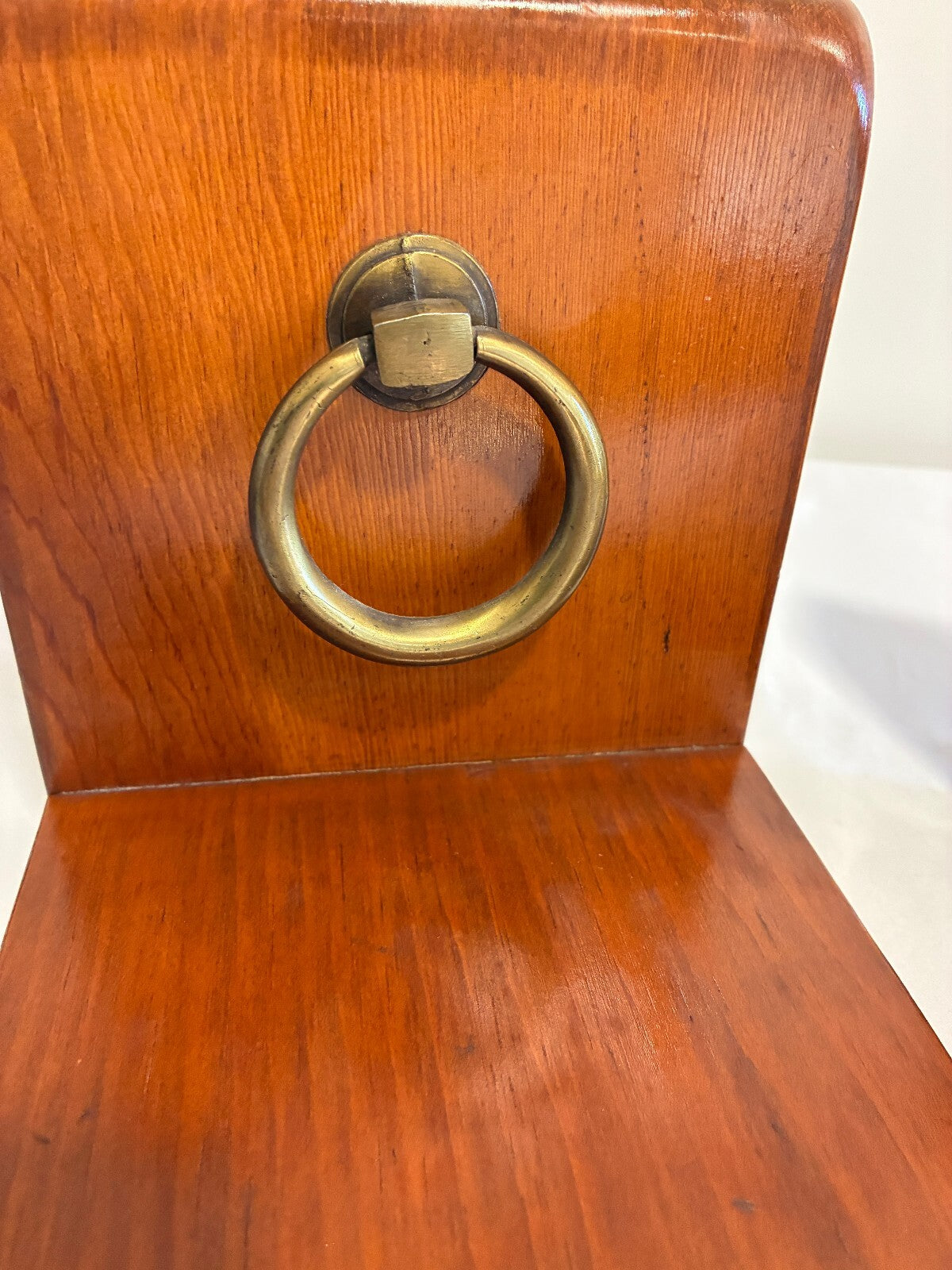 Vintage Wood Bookends with Brass Ring Pulls | Mid-Century Bookends, Set of 2