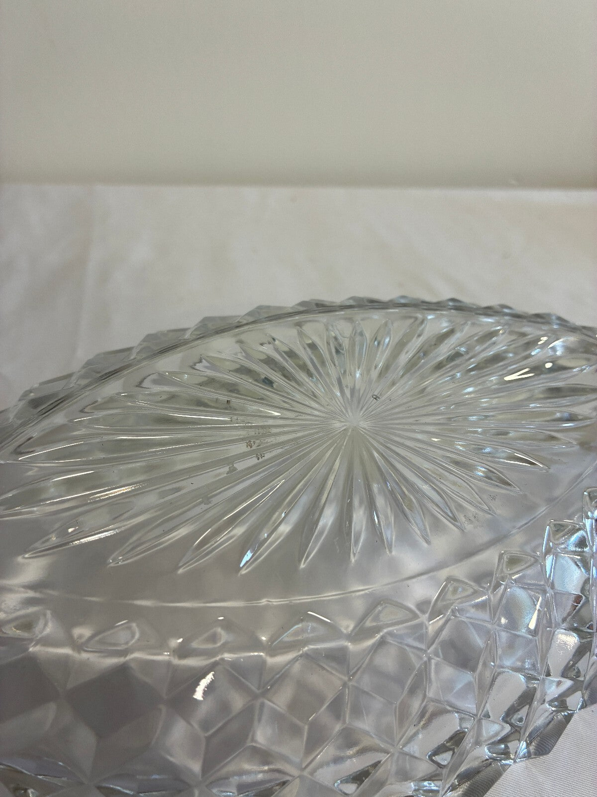 Vintage Fostoria American Crystal Boat Dish | Oval Diamond Cut Glass Relish Tray | Scroll Handle Bowl | Vintage Finds