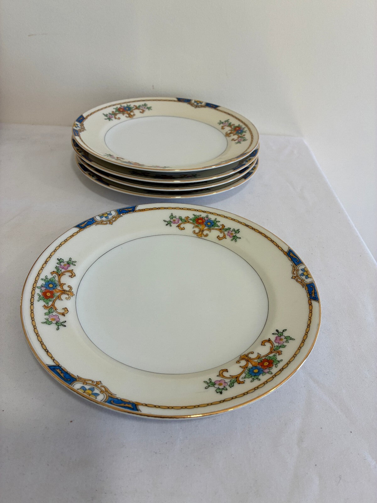 Vintage Meito China Warren Salad Plates, Set of 6, Blue and Gold Floral Trim