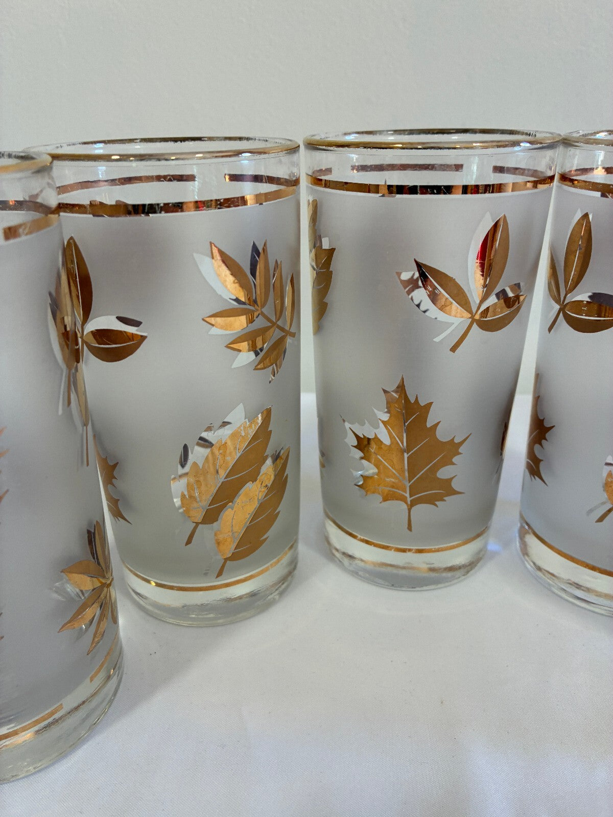 Vintage Libbey Gold Leaf Glasses Set of 5 | Culver Style Tumblers | MCM Barware