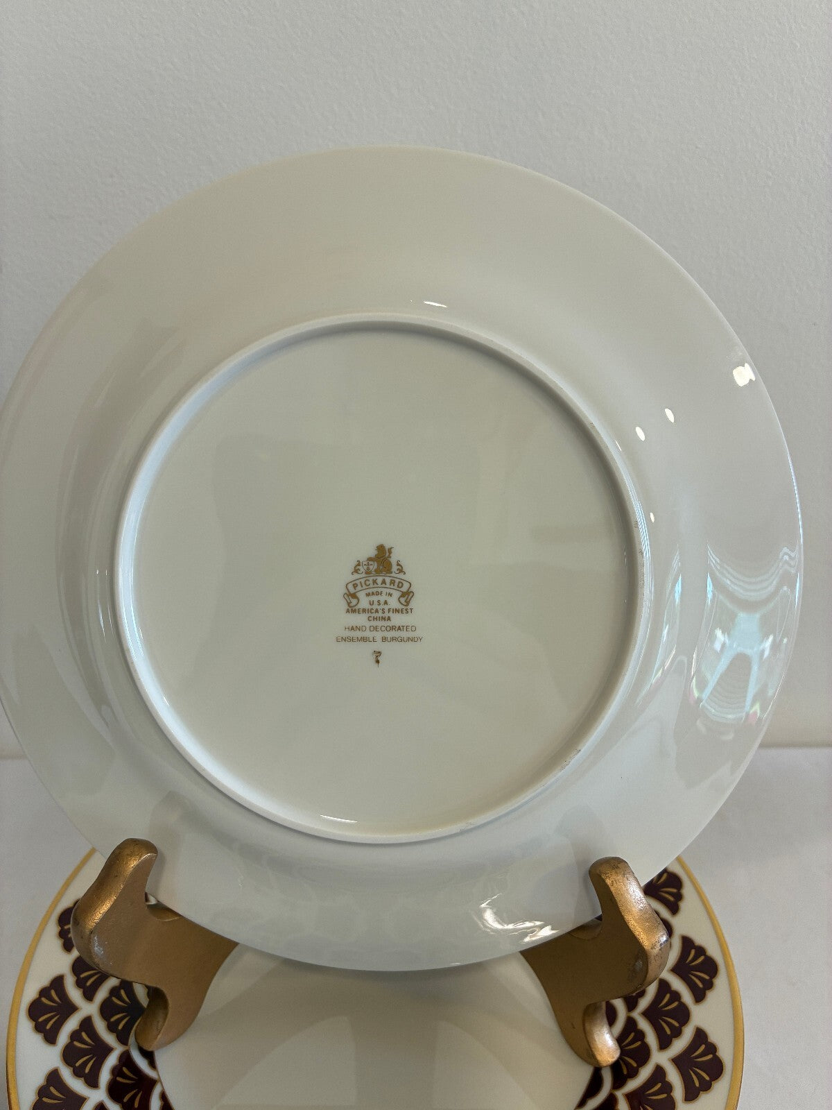 Vintage Pickard Ensemble Fine China Salad Plates, Set of 8, Burgundy & Gold