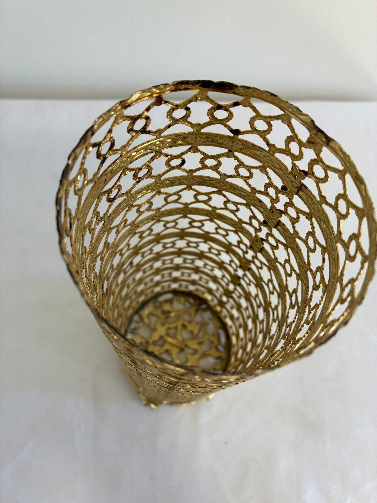Vintage Gold Filigree Bottle Cover by Karew, Hollywood Regency Rose Filigree